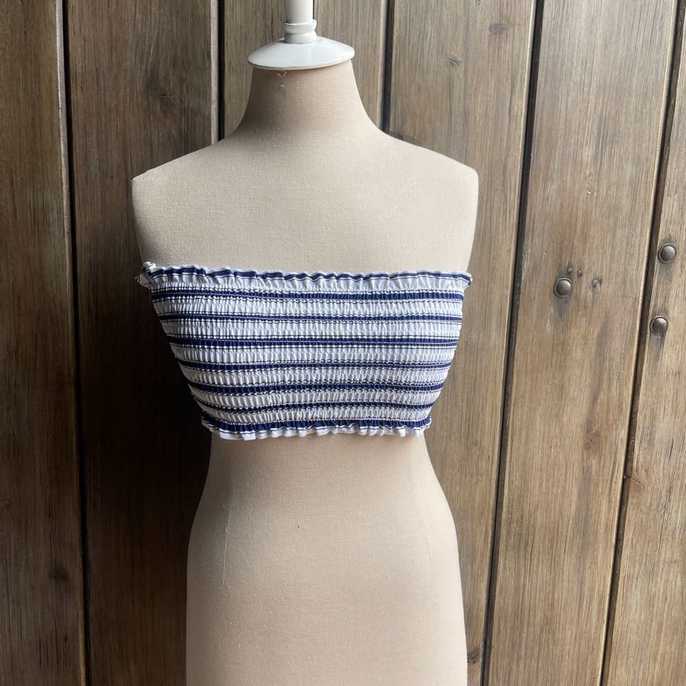 Zaful blue & white stripe tube top